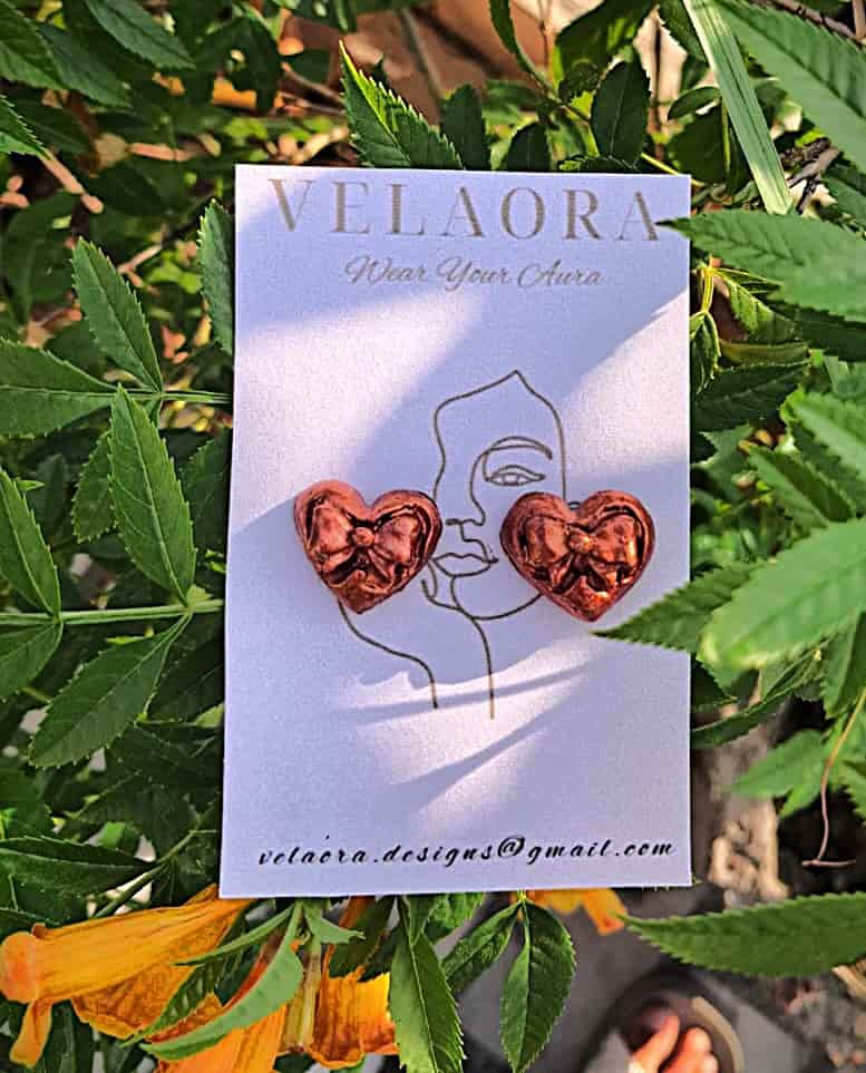 Copper Crush - Heart Bow Studs by Velaora Jewels